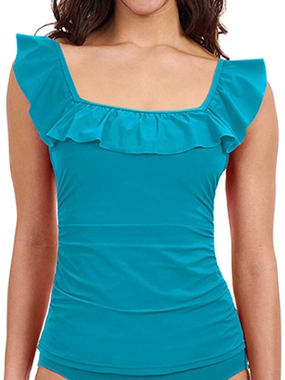 Profile By Gottex Tutti Frutti Ruffle Tankini Top Womens 8 Jade Square Neck NWT